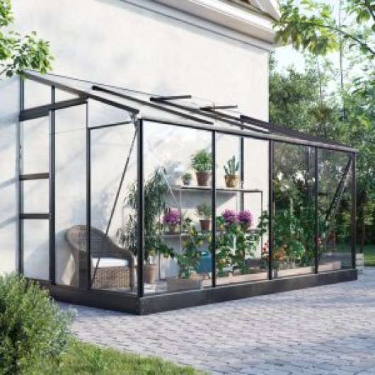 Väggväxthus Mothone 7,2 m² - svart - härdat glas + Växthusbord - Väggväxthus, Växthus