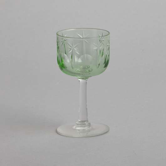 Vintage - Likörglas med grön kupa och gravyr 5 st