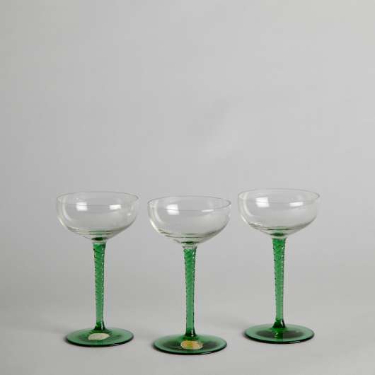 Vintage - SÅLD Likörglas med Grön Fot 3 st