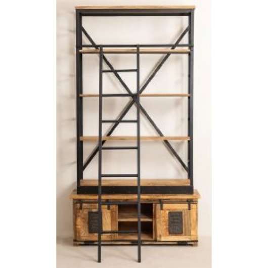 WoodCraft bokhylla med skjutdörrar och stege - Vintage