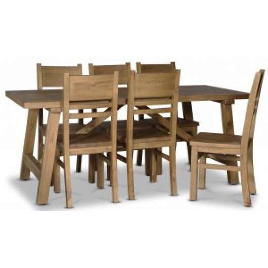Woodforge matgrupp bord med 6 st stolar i återvunnet trä + Fläckborttagare för möbler
