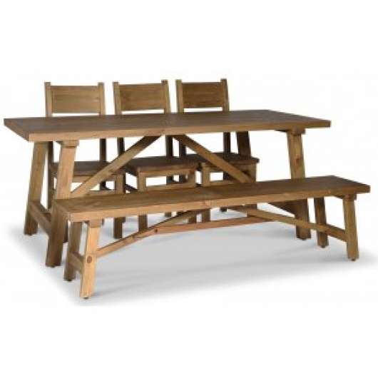 Woodforge matgrupp matbord med 3 st matstolar och bänk återvunnet trä